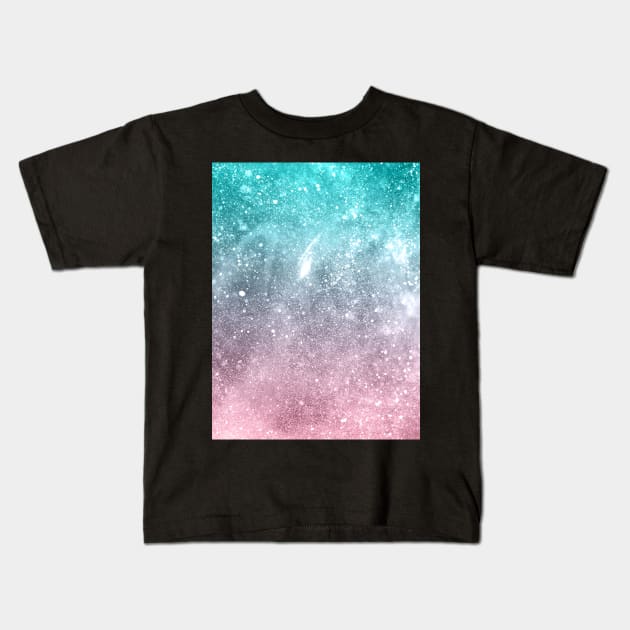 Aqua blue Pink ombre sea galaxy abstract Kids T-Shirt by PLdesign